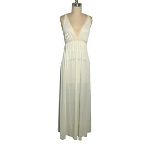 Vintage 70s Miss Elaine Nightgown Cream Lace Empire Maxi Slip Dress XS